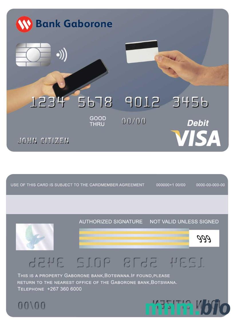 Botswana Gardobone bank przykład karty visa w formacie PSD
